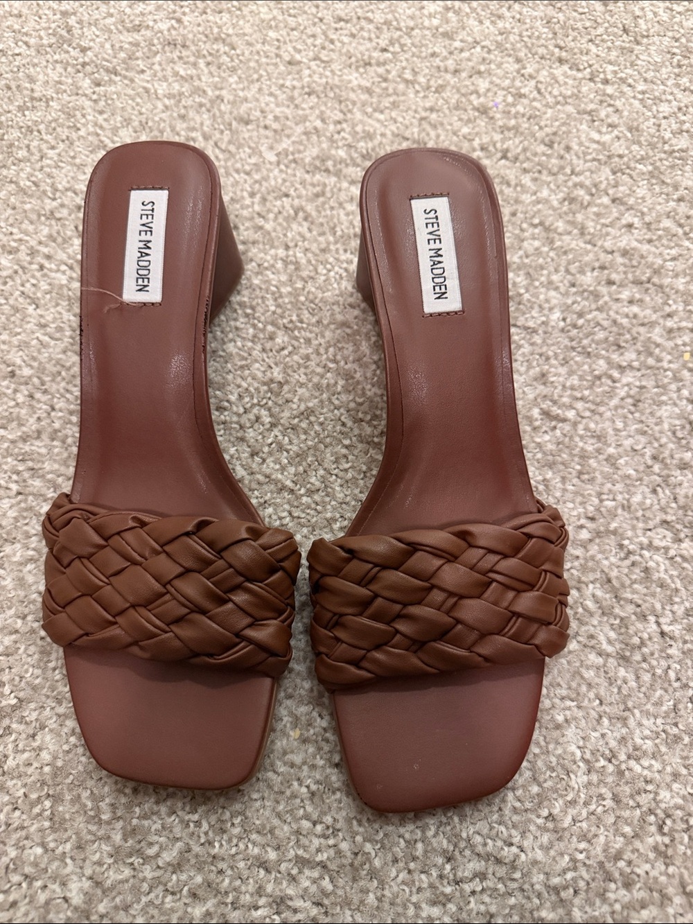Steve Madden Brown Braided Block Heel Mules (New/Notags)